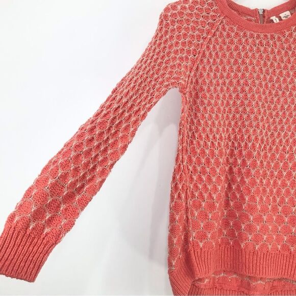Anthropologie Moth Dotdot Orange Knit Pullover Zip Closure Spring Sweater - Picture 7 of 16